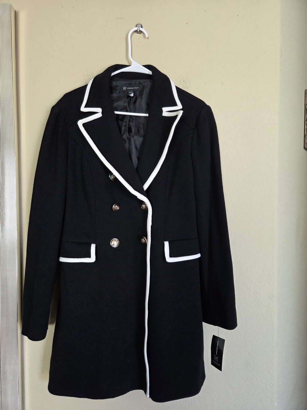 INC International Concepts Black Blazer Coat with White Trim